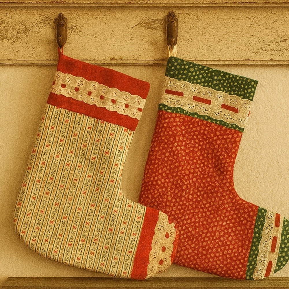 Handmade Festive Red and Green Holiday Christmas Stockings